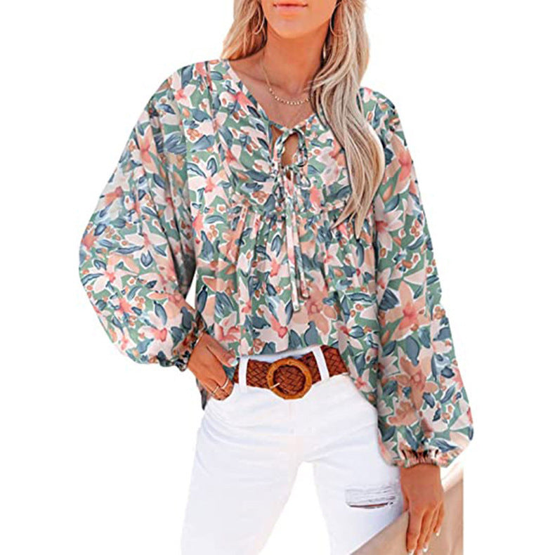 Damen Lockere Bluse mit floralem Muster und voluminösen Ärmeln Stalluxe