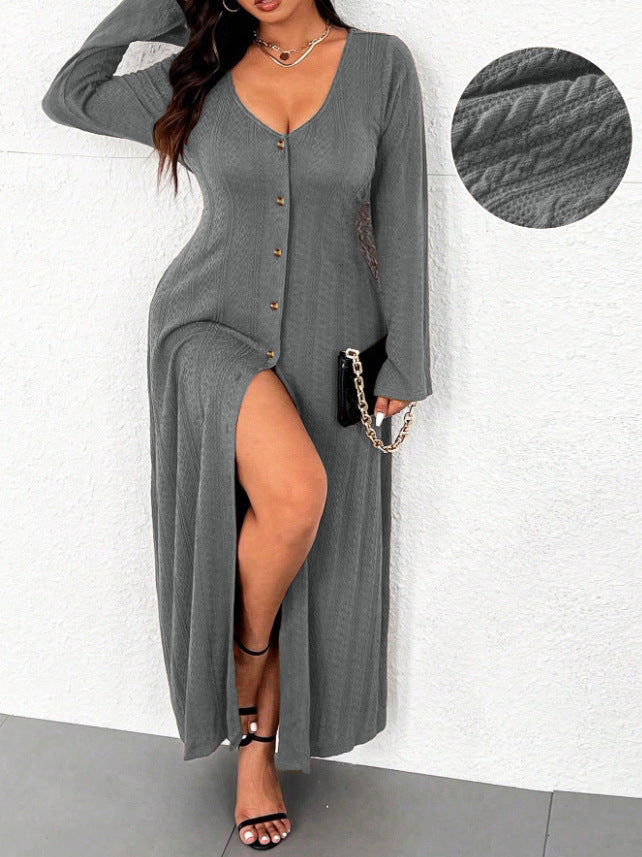 Damen Maxikleid mit Knopfleiste und elegantem Schlitz Stalluxe