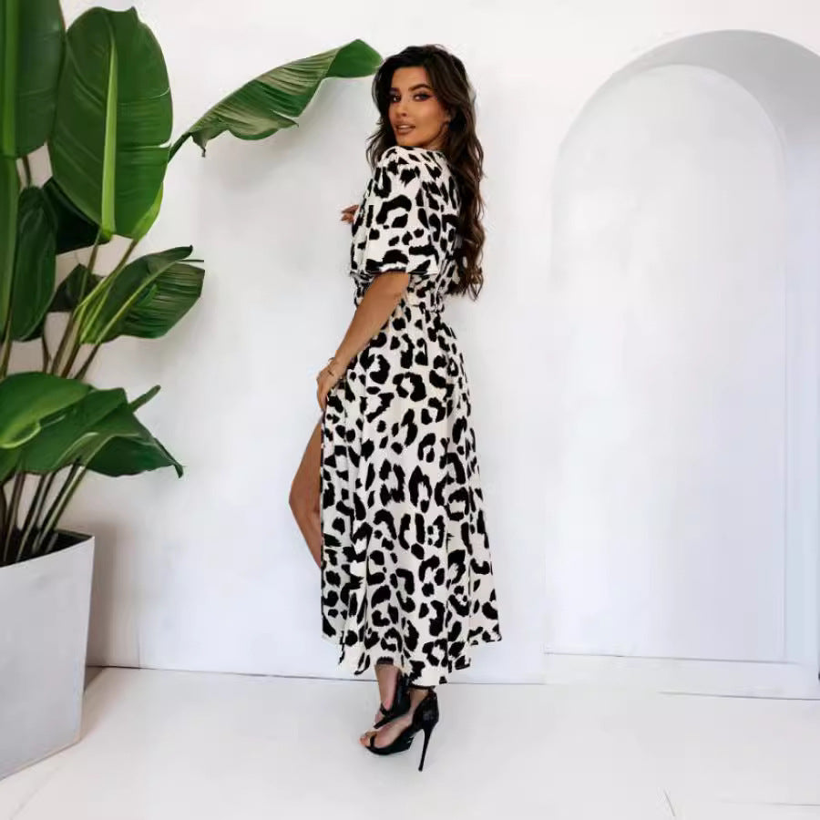 Damen Maxikleid mit Tiermuster und elegantem Taillengürtel Stalluxe