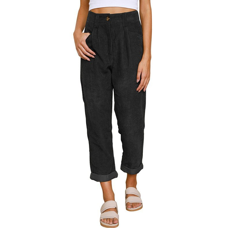 Damen Bequeme und elegante Hochtaillierte Hose mit feinem Rippmuster Stalluxe