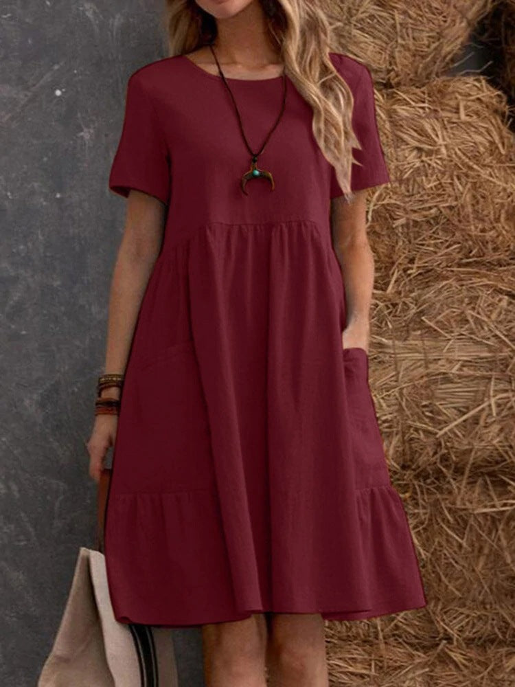 Damen Lockeres Baumwollkleid mit Taschen und Volant Stalluxe