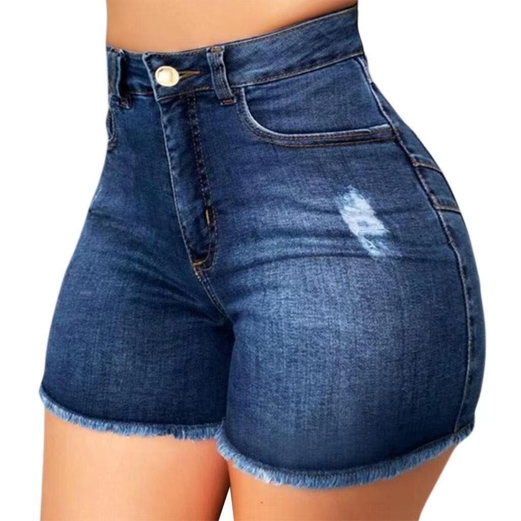 Damen Jeans-Shorts mit hohem Bund und ausgefranstem Saum Stalluxe