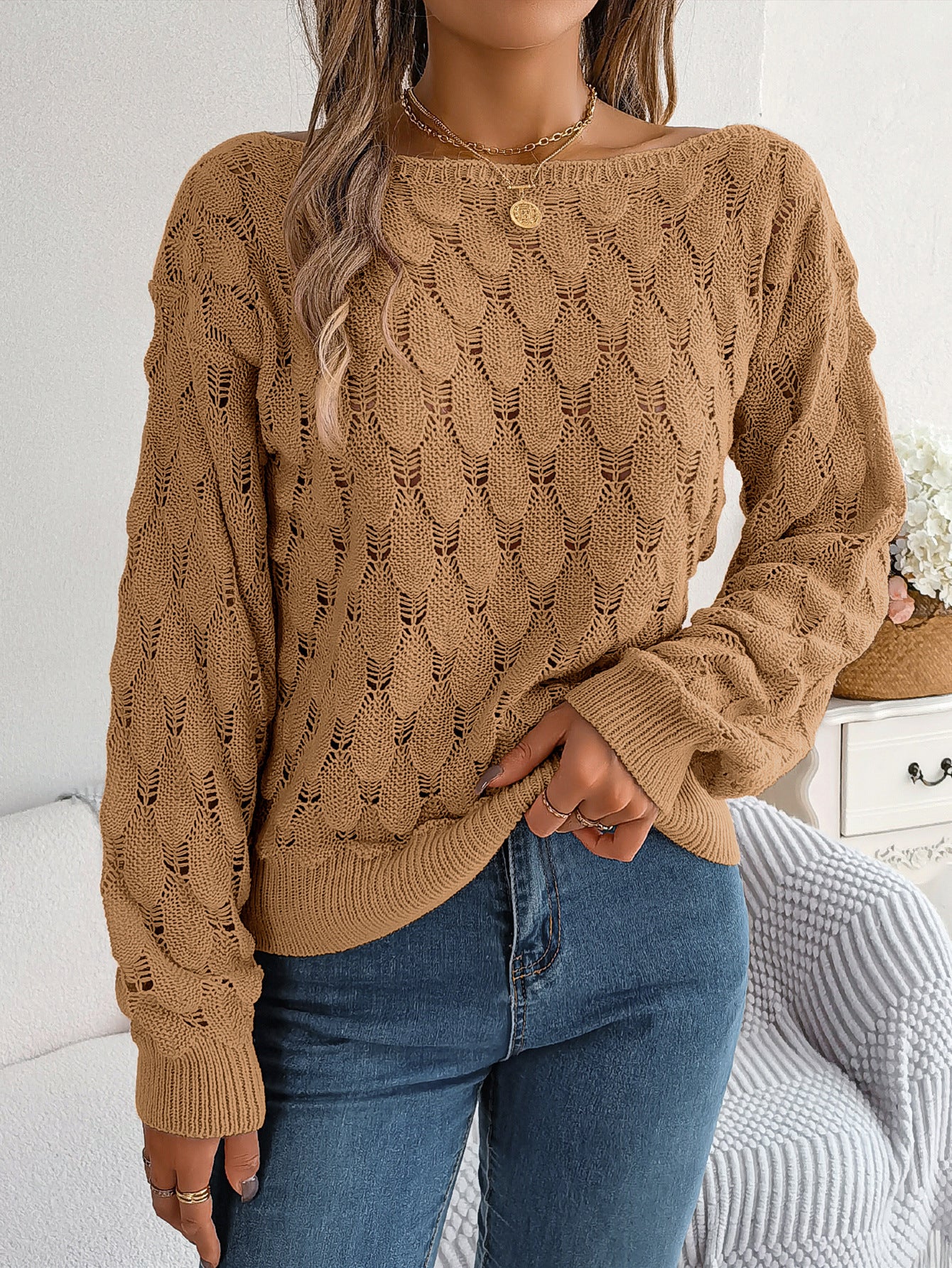Damen Übergroßer Strickpullover mit Schleifenmuster Stalluxe