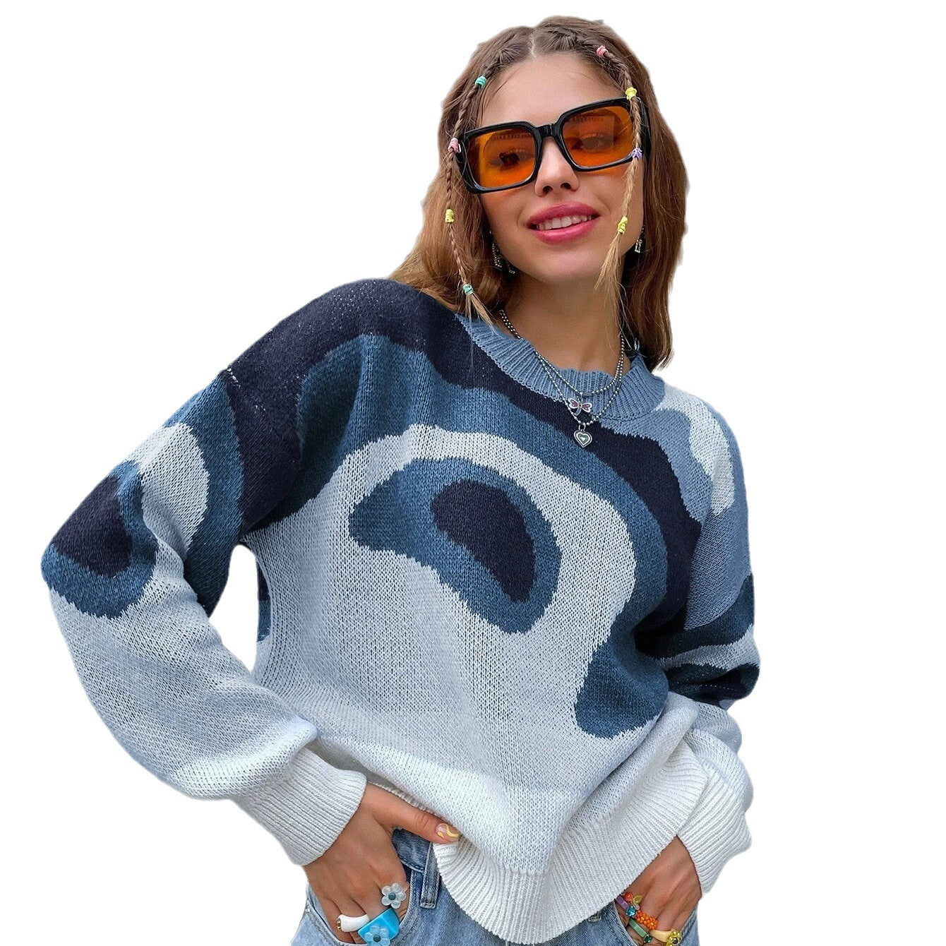 Damen Modischer Pullover mit kreativen Farben und weichem Strick Stalluxe
