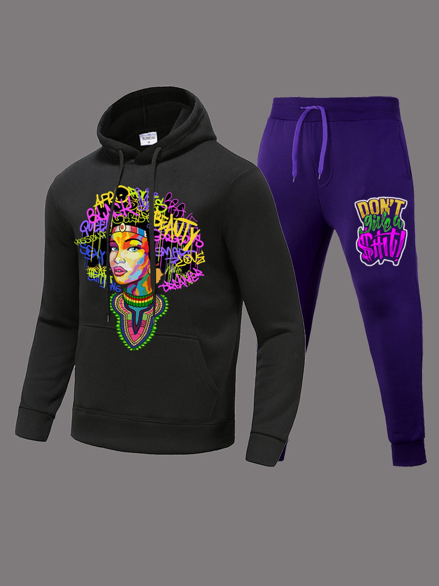 Damen Sportliches Hoodie und Jogginghose Set mit kreativem Grafikdesign Stalluxe