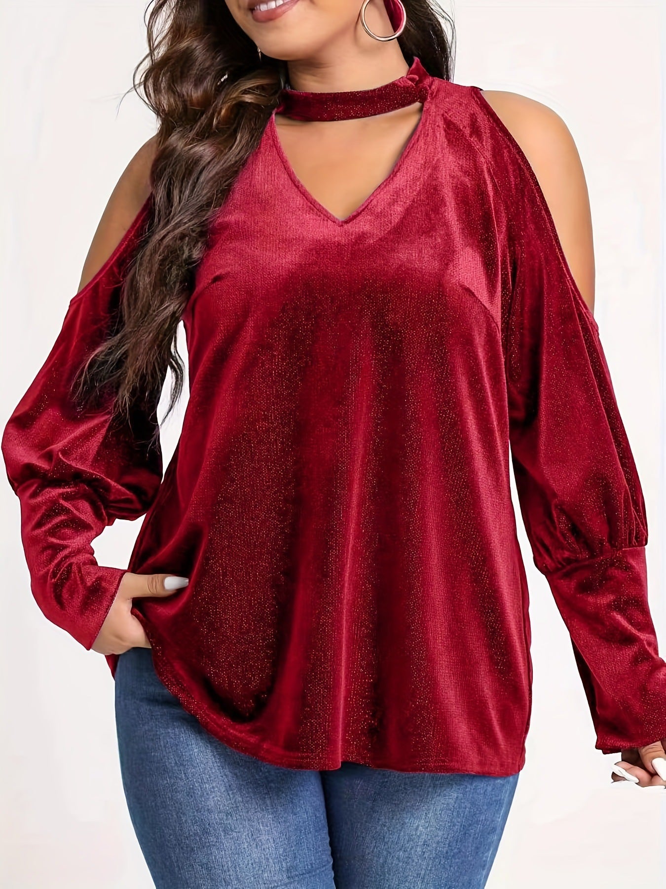 Damen Lässiges V-Ausschnitt Oberteil mit kühlschrankfreiem Kolletta-Design und eleganten Cut-Out-Ärmeln Stalluxe
