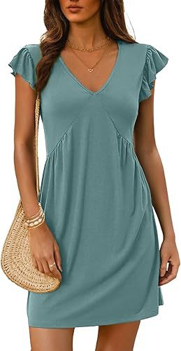 Damen Sommerliches kurzärmliges Kleid mit V-Ausschnitt und Rüschendetails Stalluxe