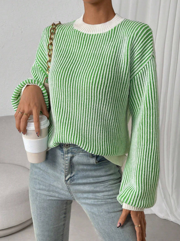 Damen Strickpullover mit breitem Rippdesign und lässigen Ballonärmeln Stalluxe