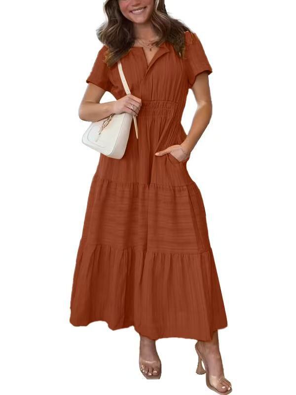 Damen Maxikleid mit modischem V-Ausschnitt und luftigen Rüschen Stalluxe