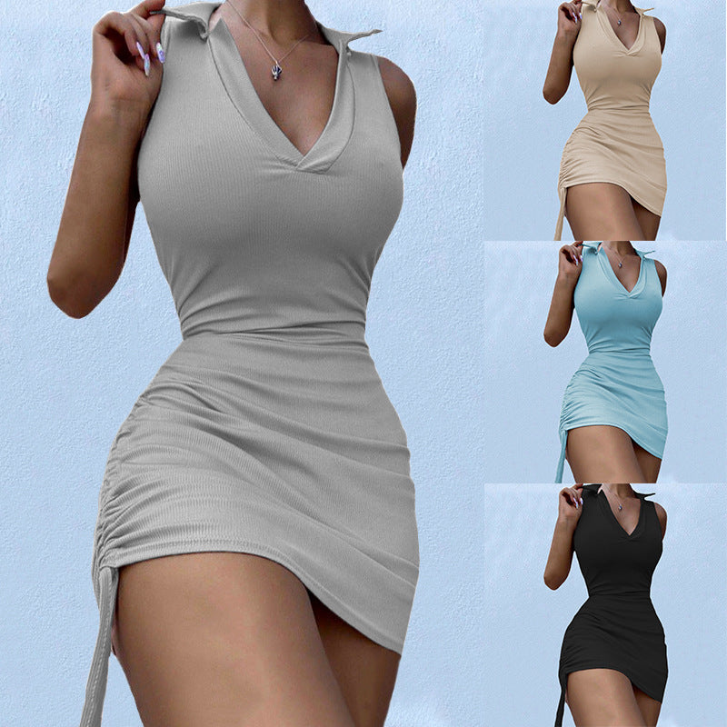 Damen figurbetontes Minikleid mit tiefem V-Ausschnitt und Raffungen Stalluxe