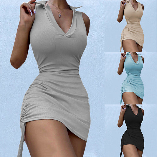 Damen figurbetontes Minikleid mit tiefem V-Ausschnitt und Raffungen Stalluxe