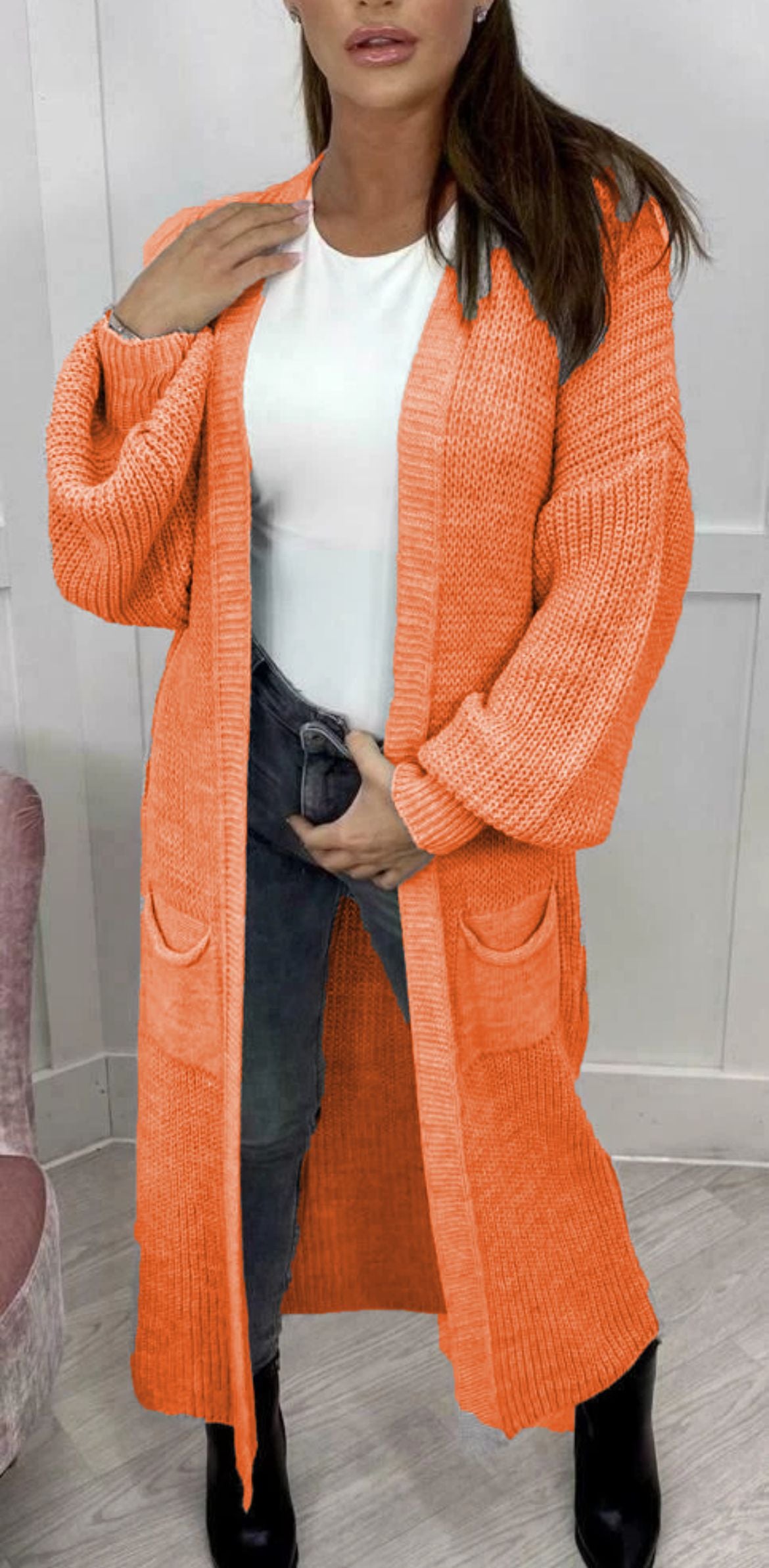 Damen Langer Strickcardigan mit strukturierter Maschenoptik und praktischen Taschen Stalluxe