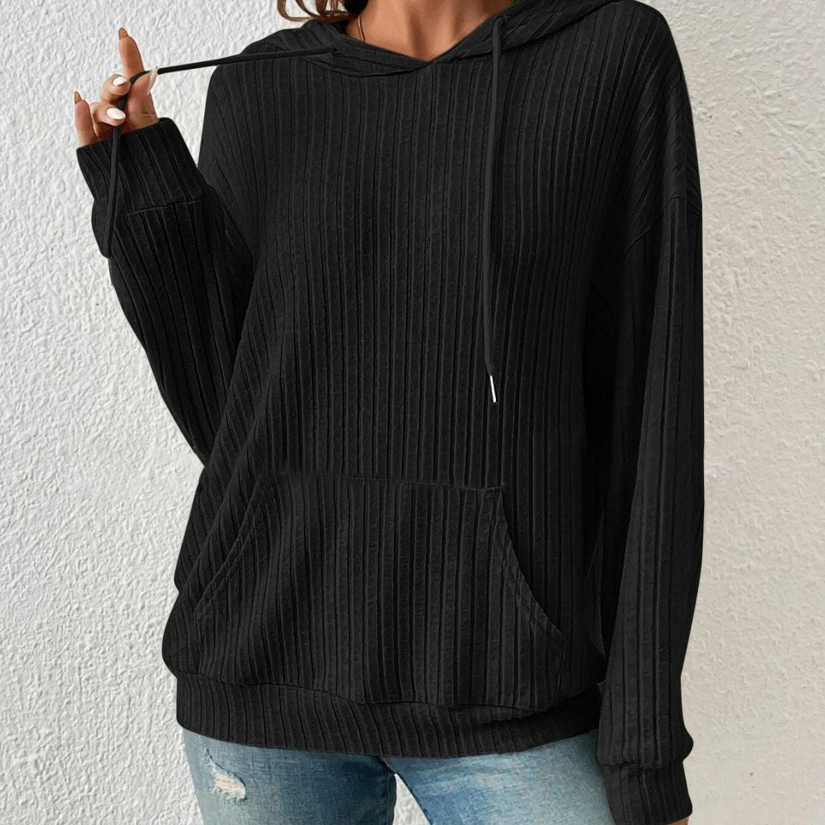 Damen Lässiger Kapuzenpullover mit Rippstruktur und praktischer Kängurutasche Stalluxe