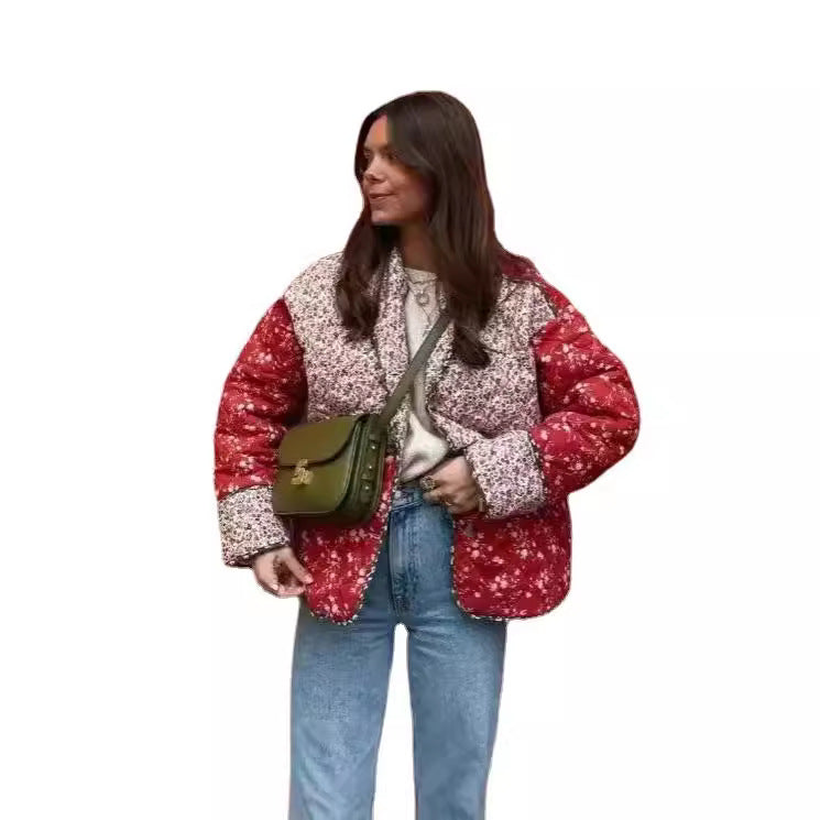 Damen gestepptes Freizeitjacke mit floralem Design und zwei seitlichen Taschen Stalluxe