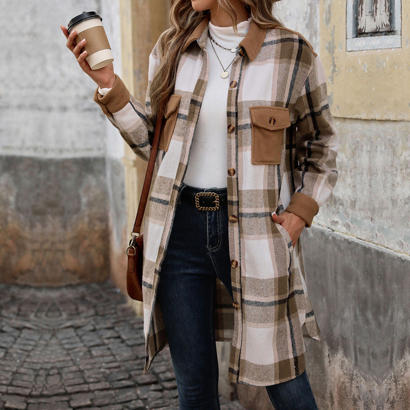 Damen karierte Flanelljacke mit aufgesetzten Taschen und Knopfverschluss Stalluxe