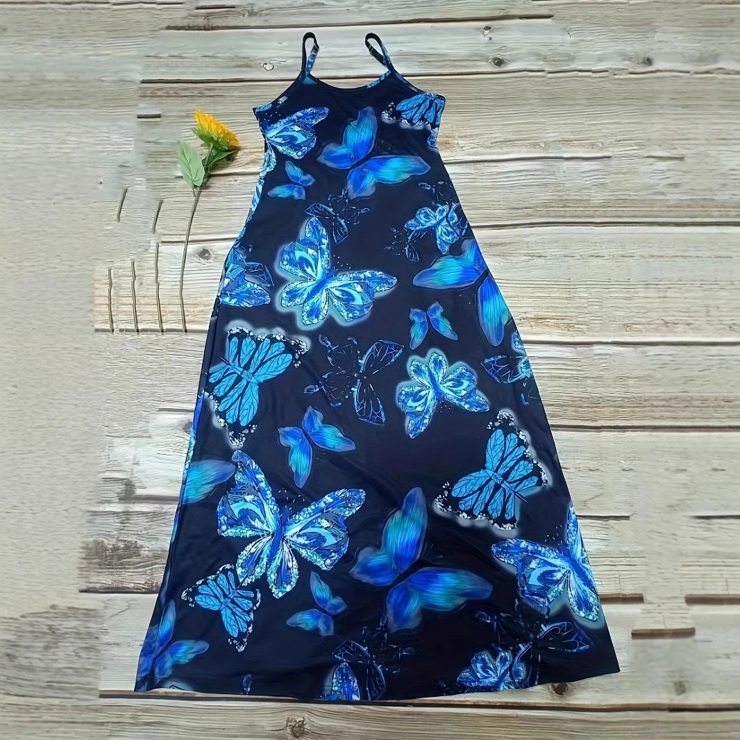 Damen Maxikleid mit schimmerndem Schmetterlingsdesign und praktischen Taschen Stalluxe