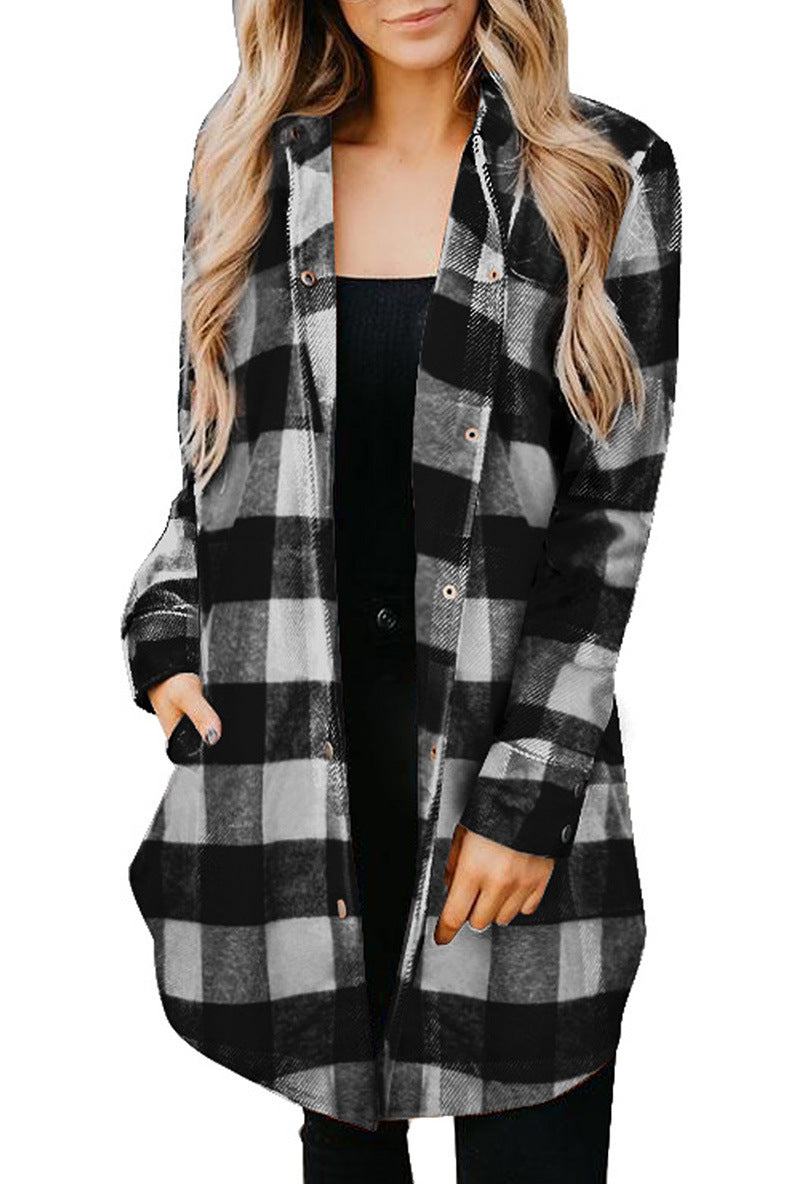 Damen lässige Longbluse im Karo-Design mit Knopfleiste Stalluxe