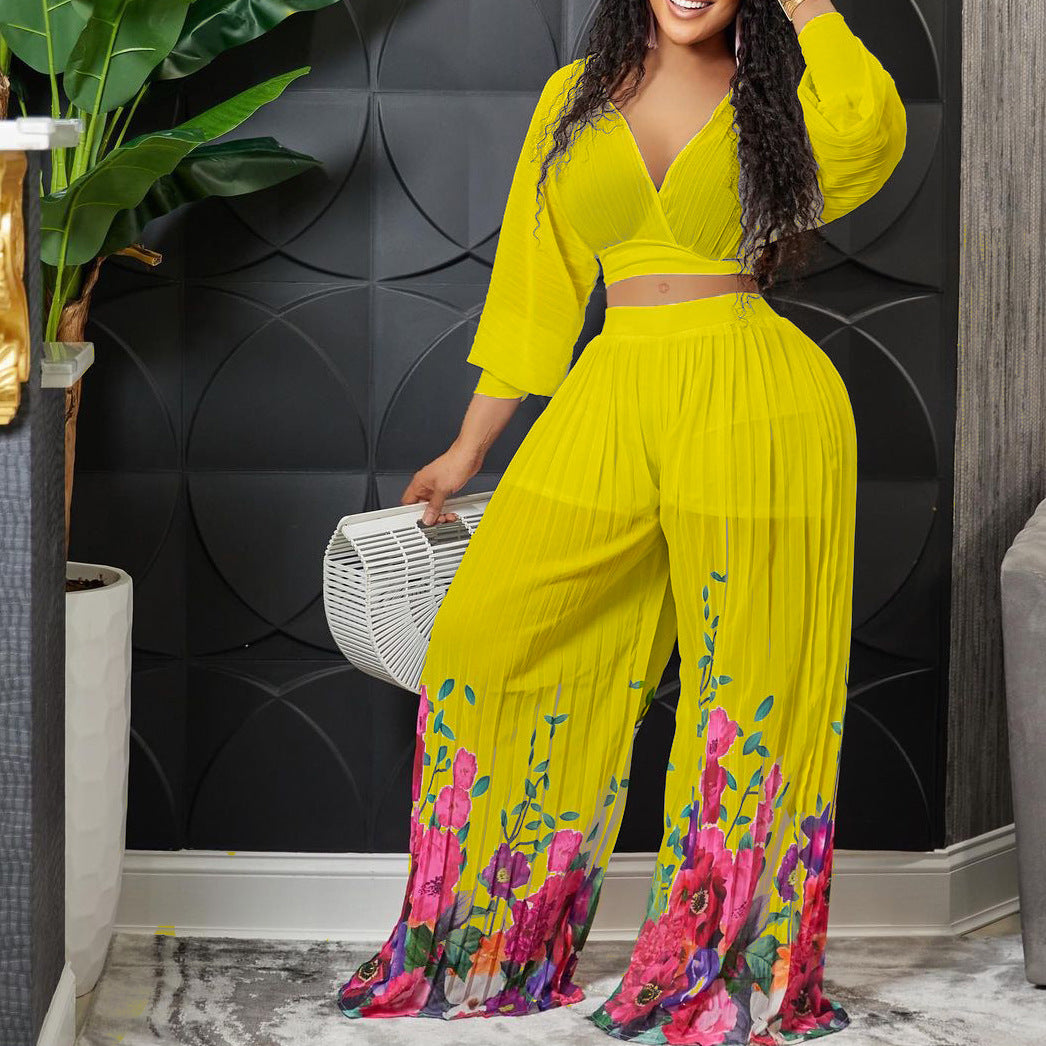 Damen Plissee Jumpsuit mit floralem Print und weitem Bein Stalluxe
