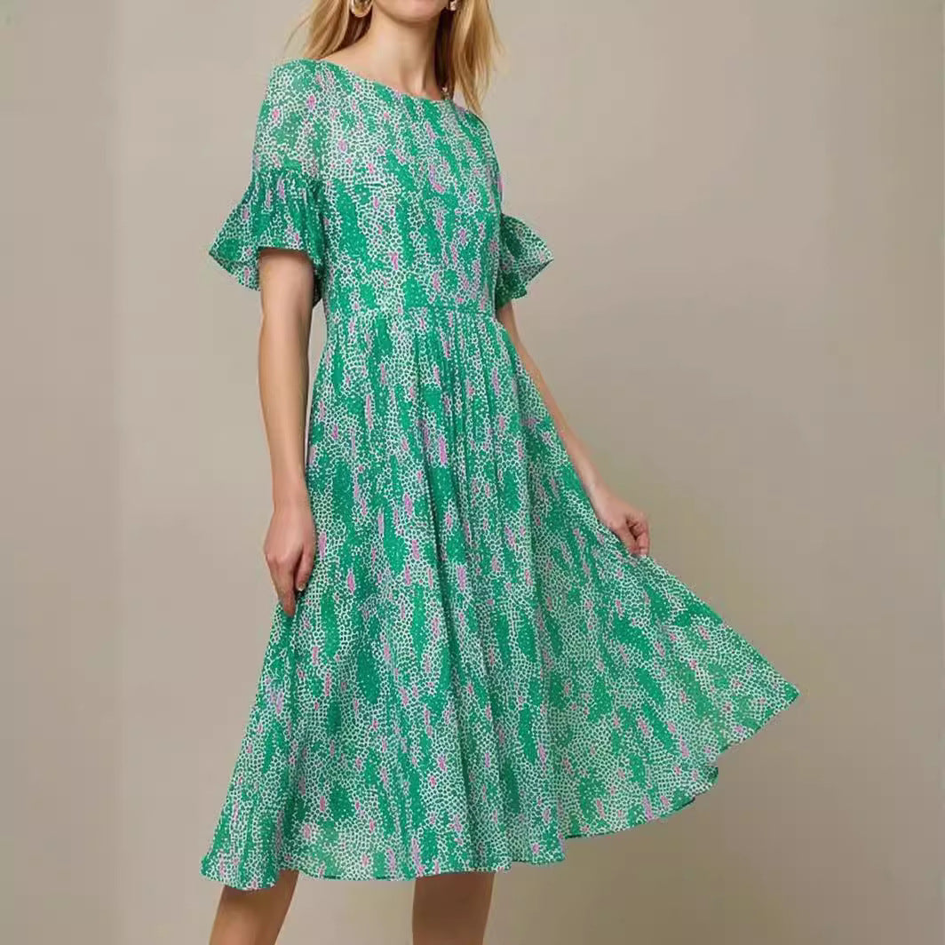 Damen Midi Kleid mit luftigen Rüschenärmel von Stalluxe