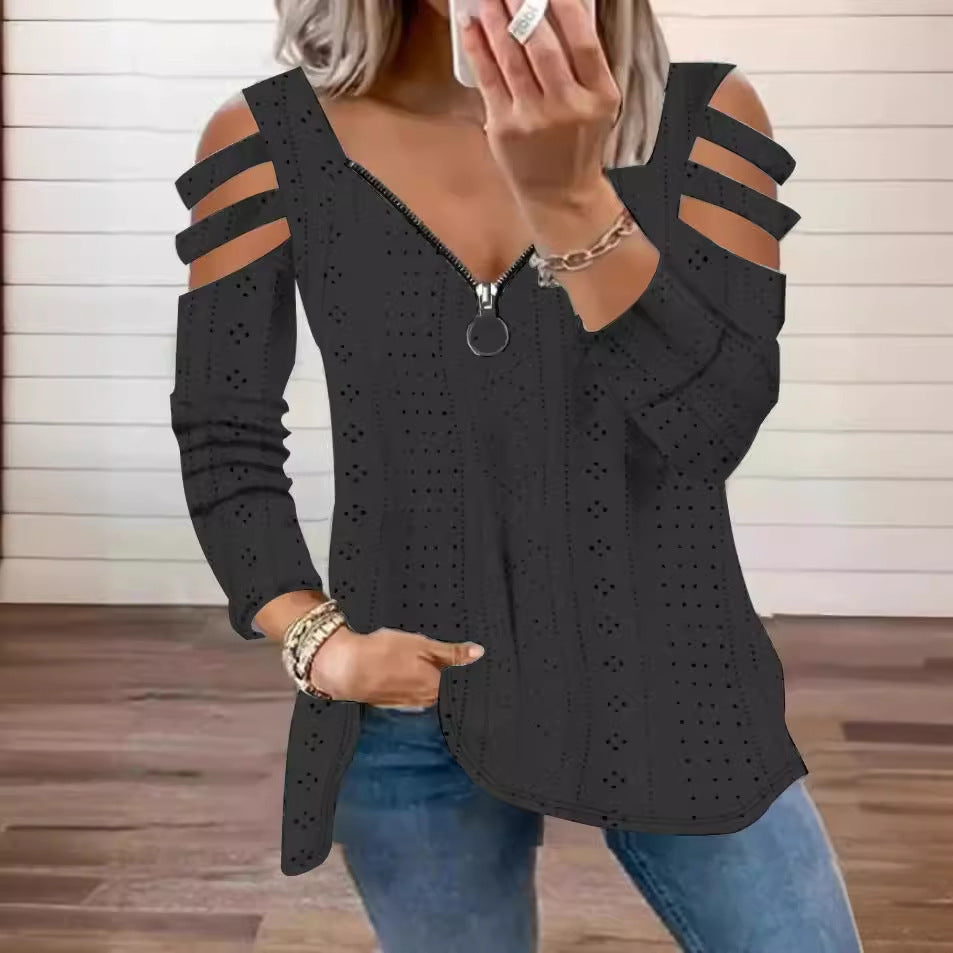 Damen modisches Oberteil mit Cut-Out-Ärmeln und tiefem V-Ausschnitt Stalluxe