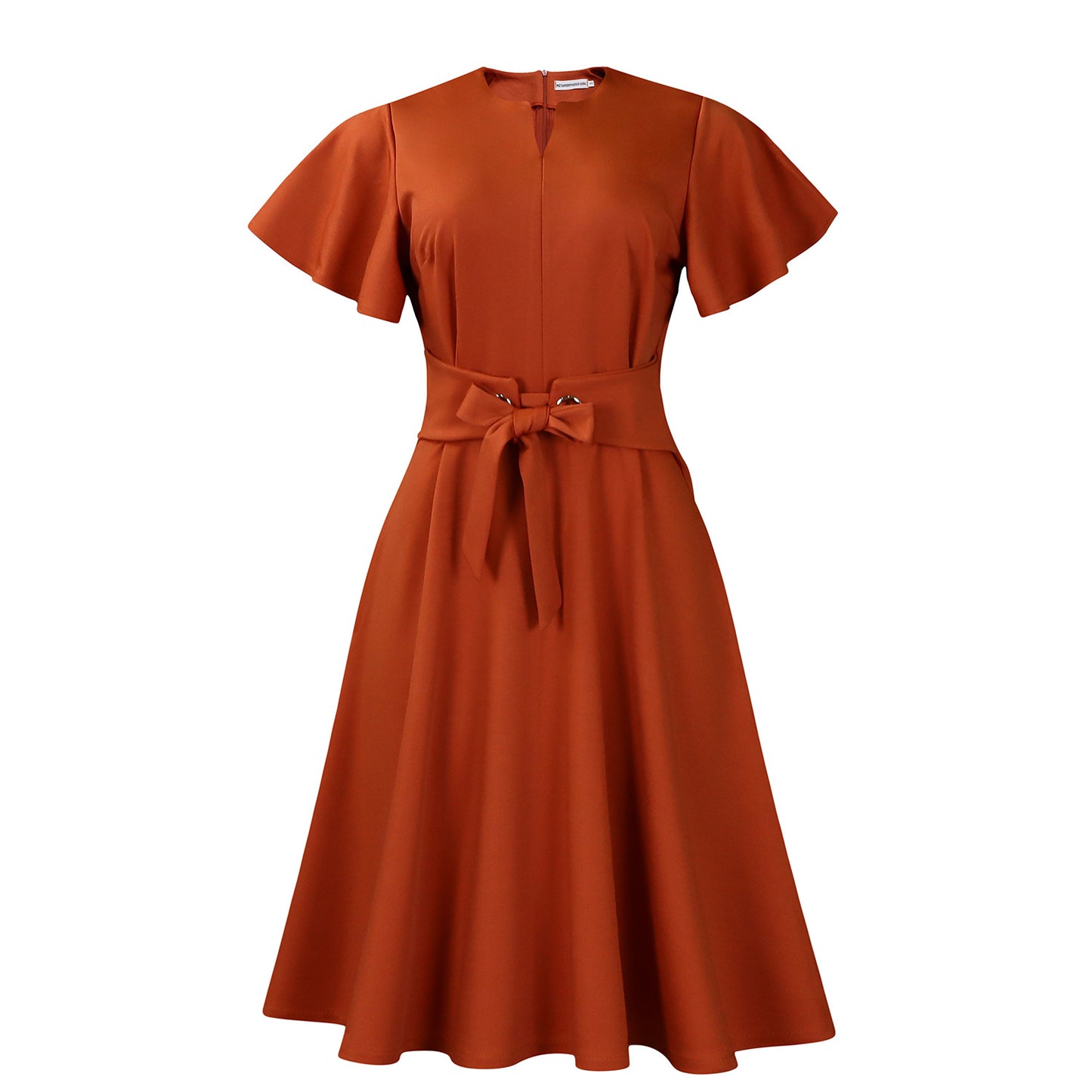 Damen Midi-Kleid mit eleganten Volantärmel und schickem Taillengürtel Stalluxe