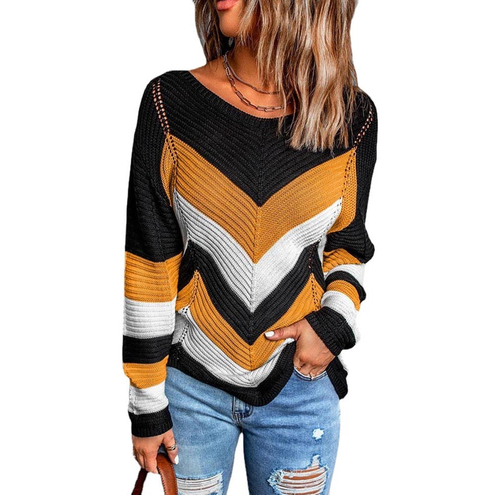Damen Lässiger Strickpullover mit Chevron-Muster und luftigem Schnitt Stalluxe
