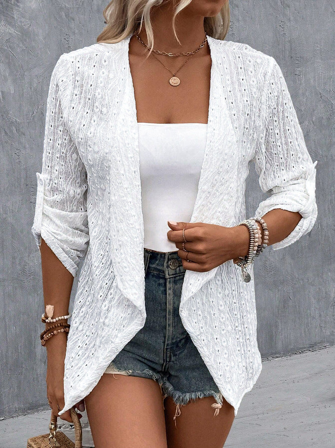 Damen luftiger Strick-Cardigan mit dekorativem Lochmuster Stalluxe