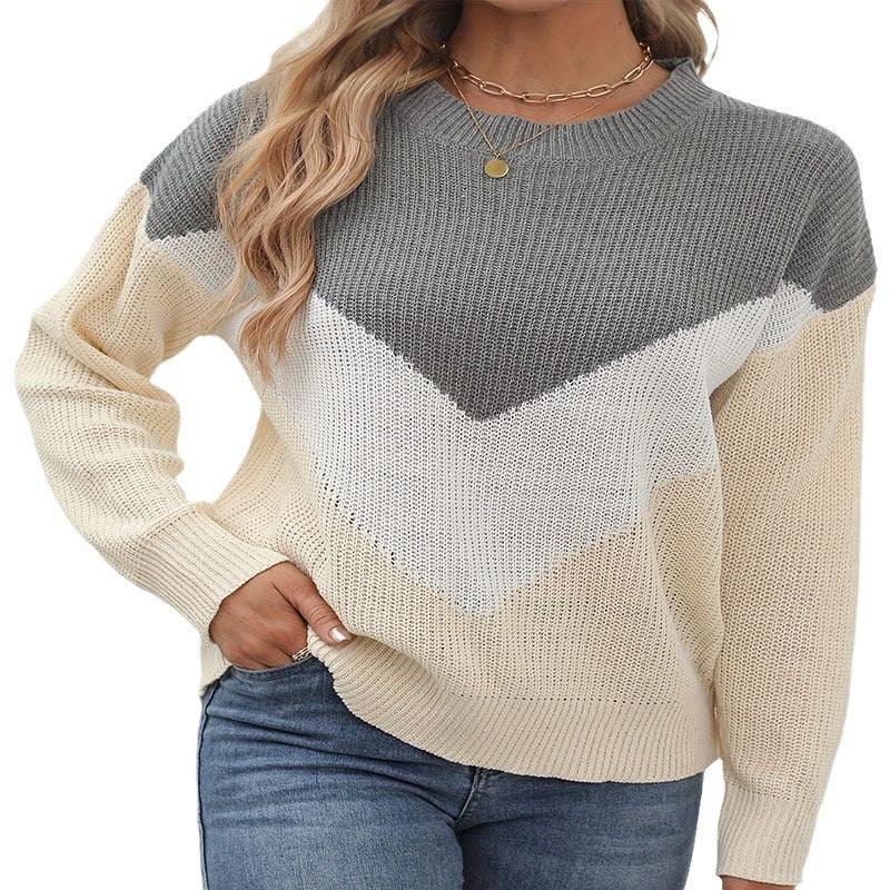 Damen gemütlicher Pullover mit modernem V-Design und luftiger Strickoptik Stalluxe