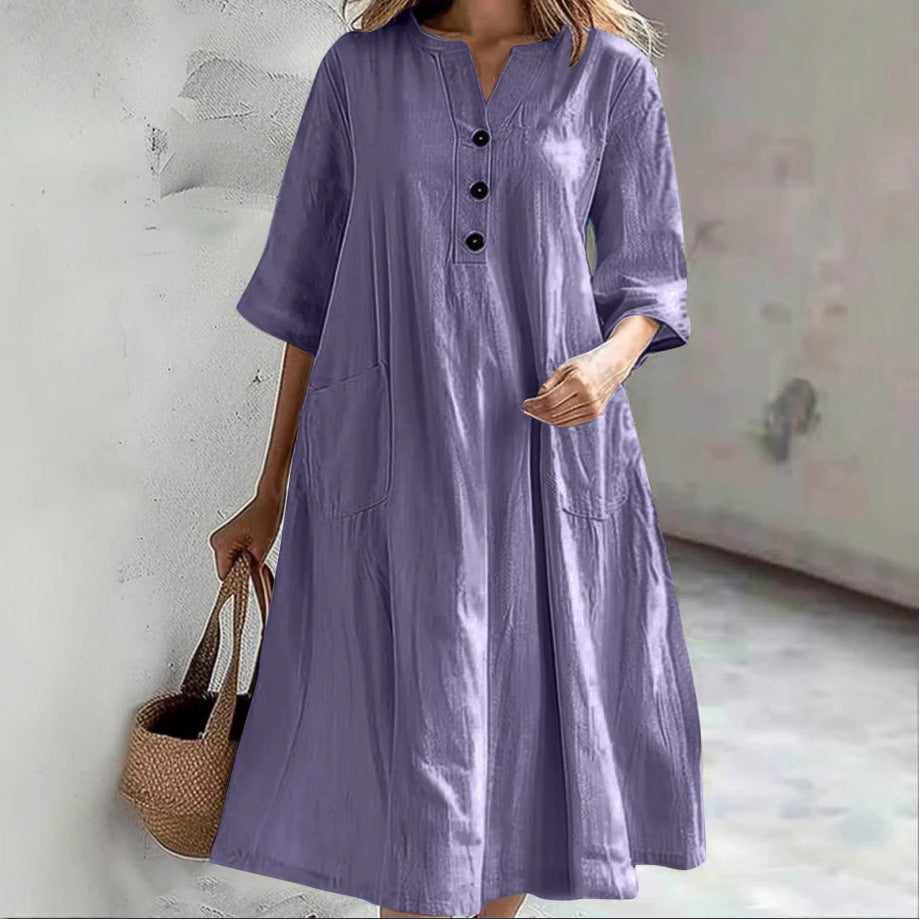 Damen lässiges Baumwollkleid mit Knopfleiste und praktischen Taschen Stalluxe