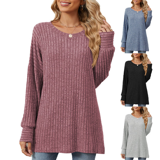 Damen gestreifter Sweatshirt mit lockerem Schnitt und feiner Rippstruktur Stalluxe