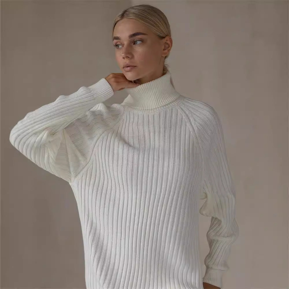 Damen Strickkleid mit hohem Kragen und großen Ärmeln Stalluxe
