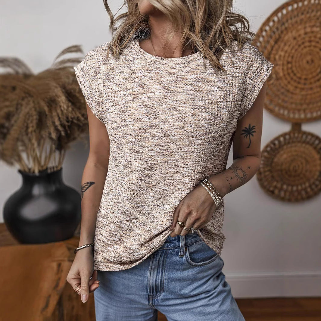 Women's Textured Short Sleeve Crew Neck Top Stalluxe