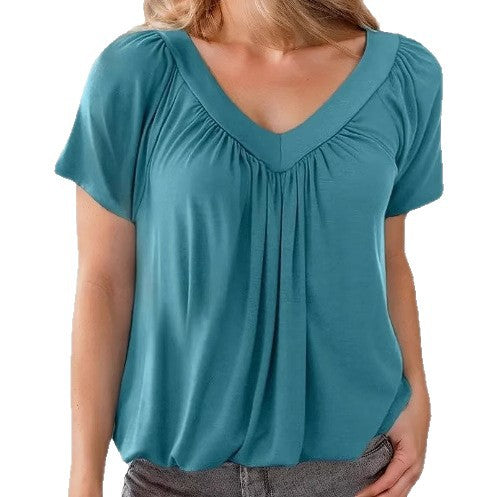 Women's Pleated V-Neck Casual Top Stalluxe