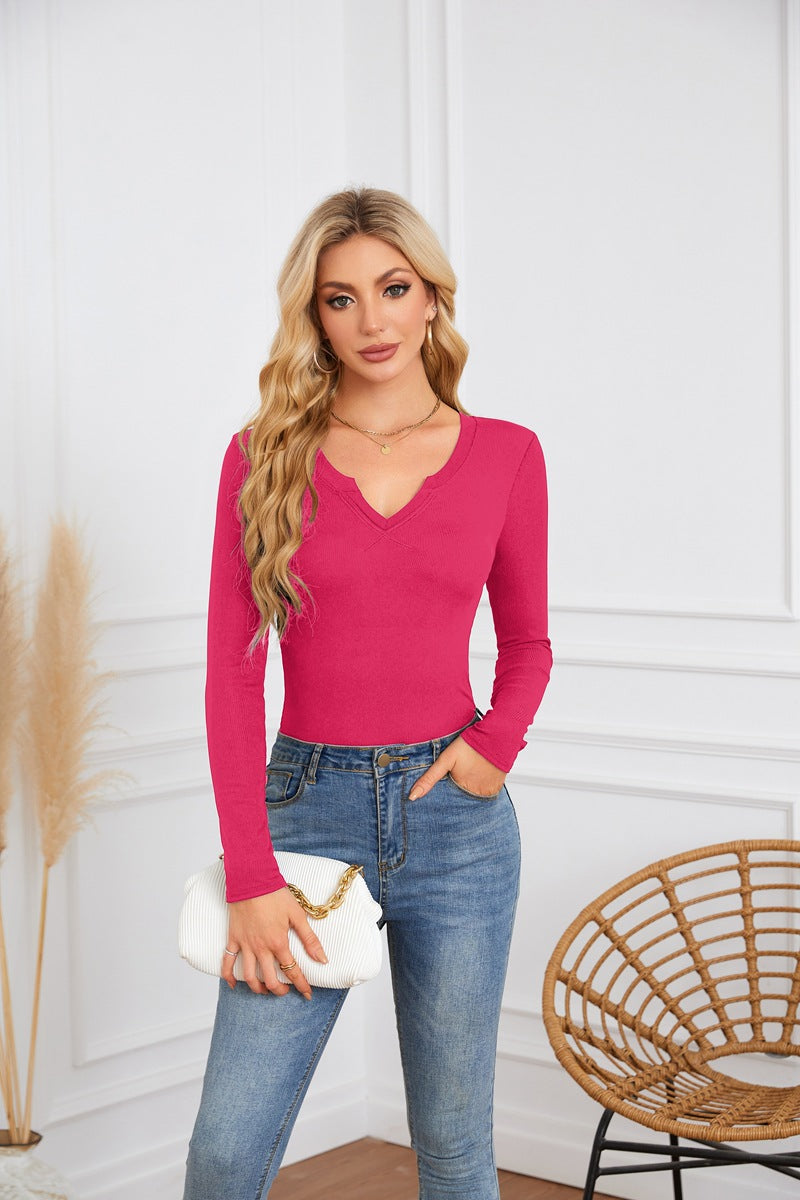 Damen Langarmshirt mit elegantem V-Ausschnitt und feiner Textur Stalluxe