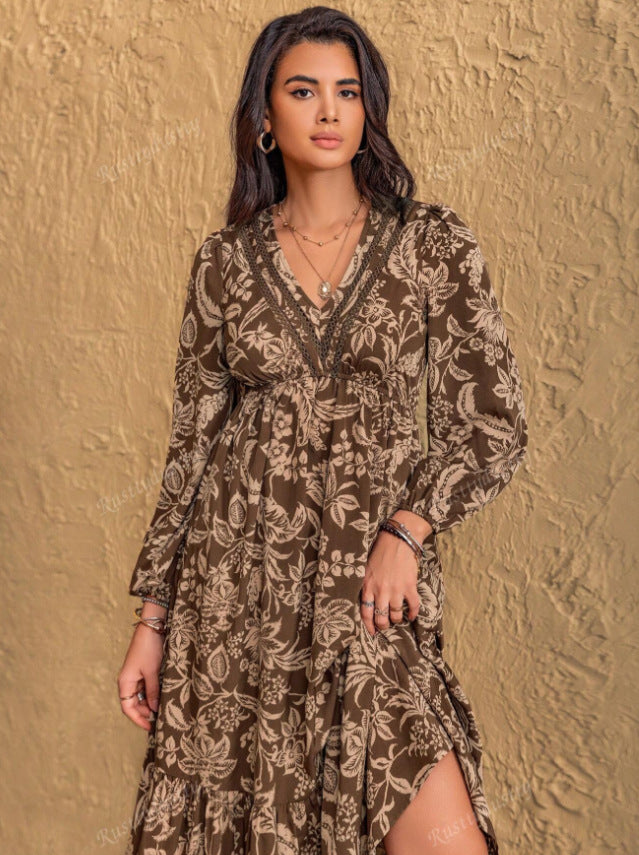 Damen Maxikleid mit tiefem V-Ausschnitt und weitem Rock Stalluxe