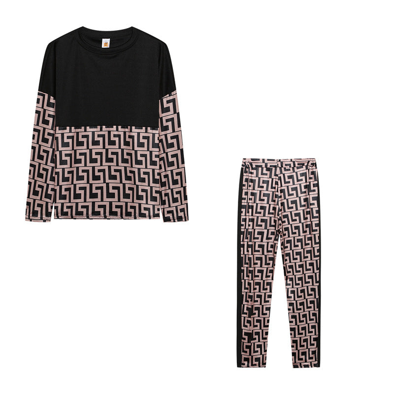 Damen Sportliches Lounge-Set mit geometrischem Muster und langärmeligen Oberteil Stalluxe