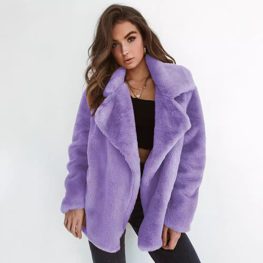 Damen kuscheliger Fleece-Mantel mit klassischem Reverskragen Stalluxe