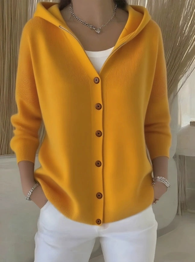 Damen lässige Strickjacke mit Kapuze und Knopfverschluss Stalluxe