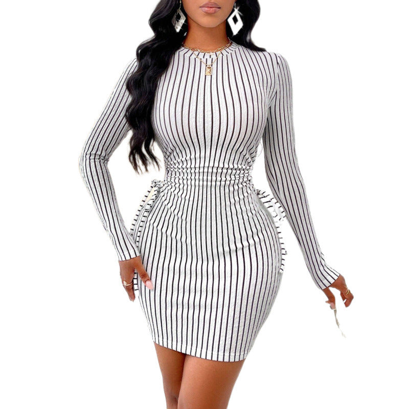 Damen Figurbetontes Kleid mit Raffung und Streifenmuster Stalluxe