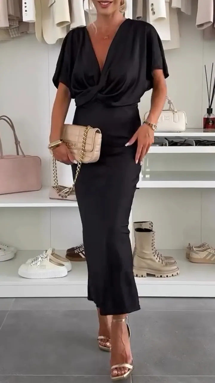 Damen Elegantes Wickelkleid aus satinierter Baumwolle Stalluxe