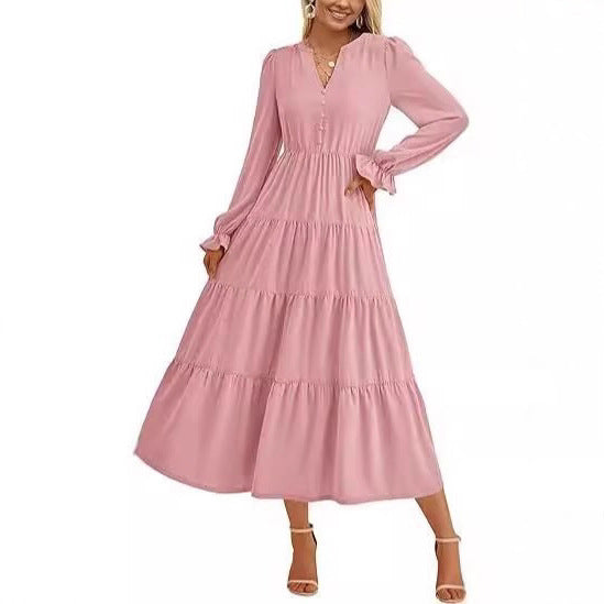 Damen Langärmliges Maxi-Kleid mit Volants Stalluxe