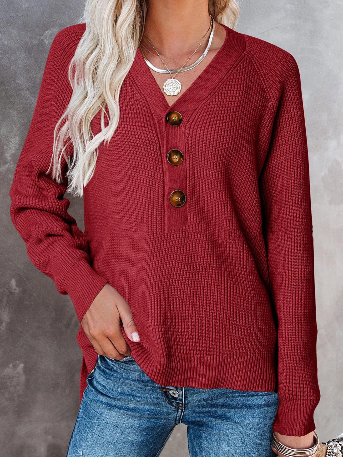 Damen Strickpullover mit V-Ausschnitt und Knopfdetails Stalluxe
