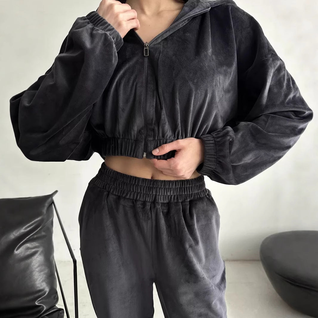 Damen sportliche Veloursjacke mit elastischen Bündchen und Reißverschluss Stalluxe