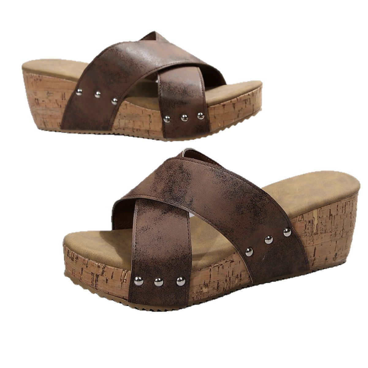 Damen Wedge-Sandalen mit elastischem Obermaterial und rutschfester Sohle Stalluxe