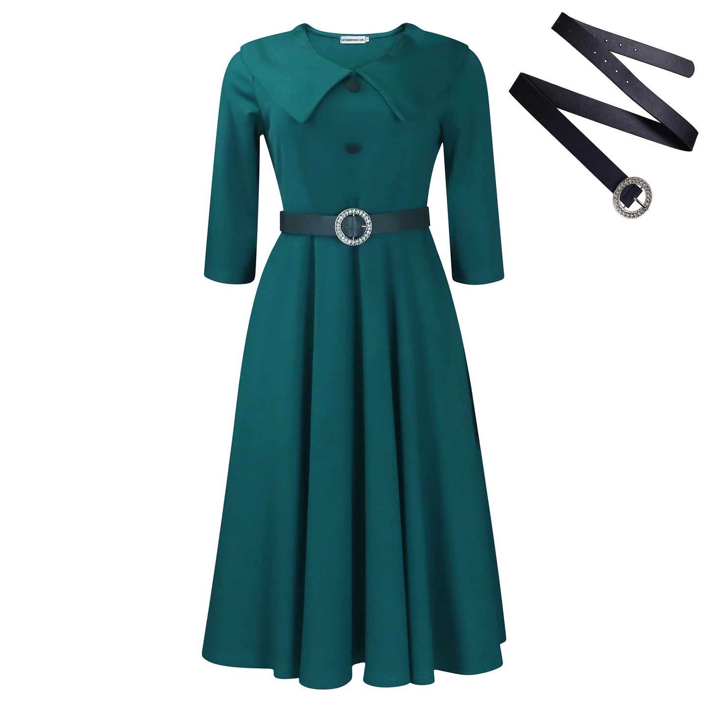 Damen klassisches A-Linien Kleid mit eleganter Kragenpartie und Gürtel Stalluxe
