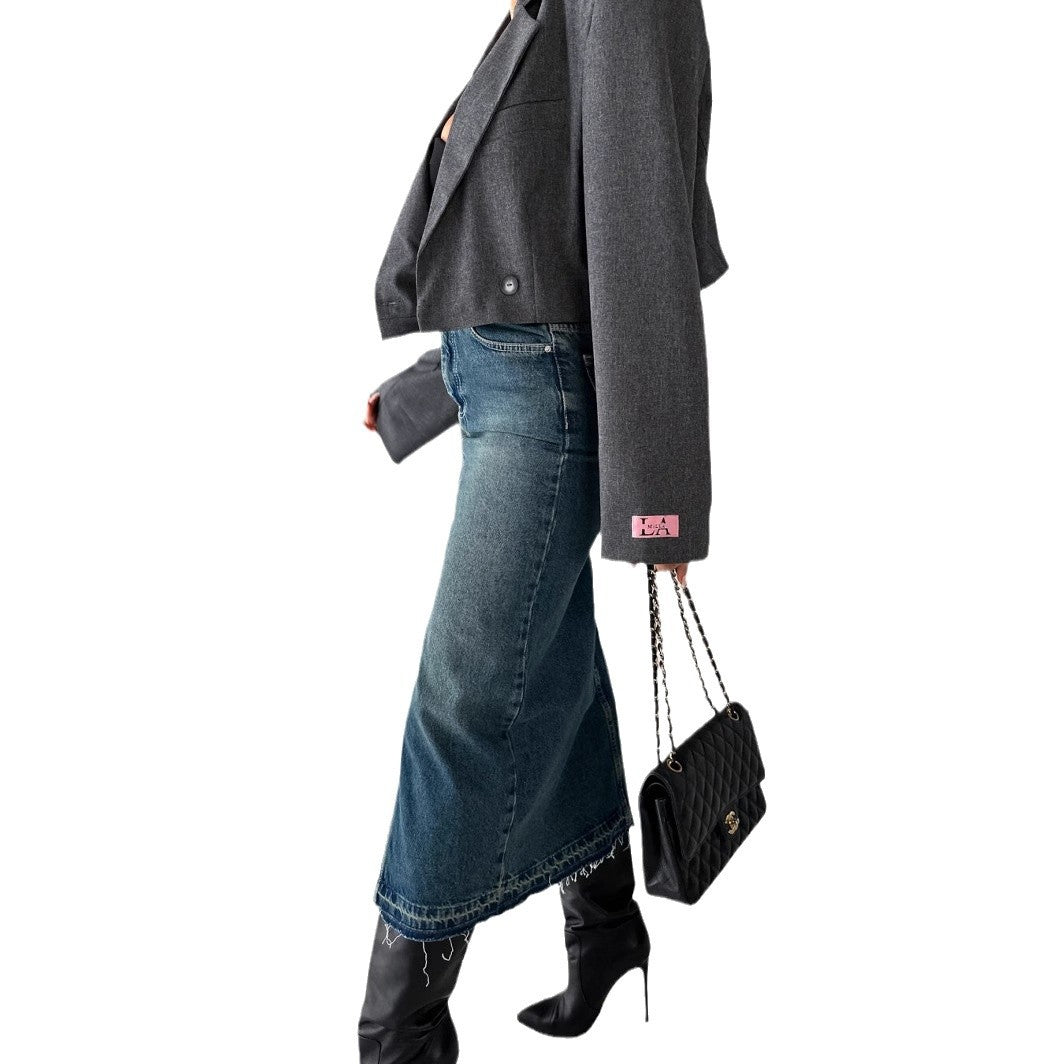 Damen Jeansrock mit hohem Schlitz im modernen Used-Look Stalluxe