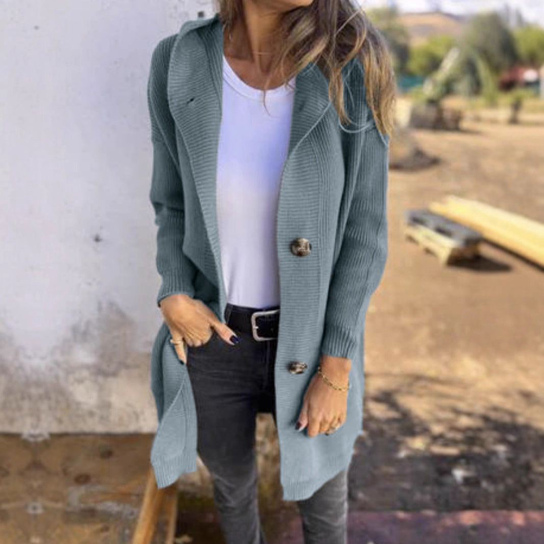 Damen Strickjacke mit Kapuze und Knöpfen Stalluxe