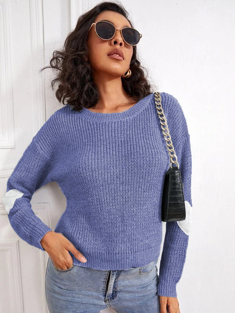 Damen Modischer Strickpullover mit kontrastierenden Ärmelakzenten Stalluxe