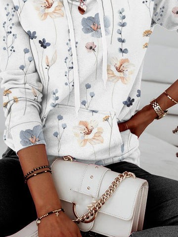 Damen Kapuzenpullover mit floralem Print und Kängurutasche Stalluxe