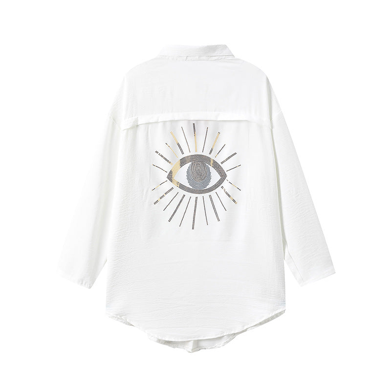 Damen Oversized Hemdbluse mit funkelndem Eye-Design Stalluxe